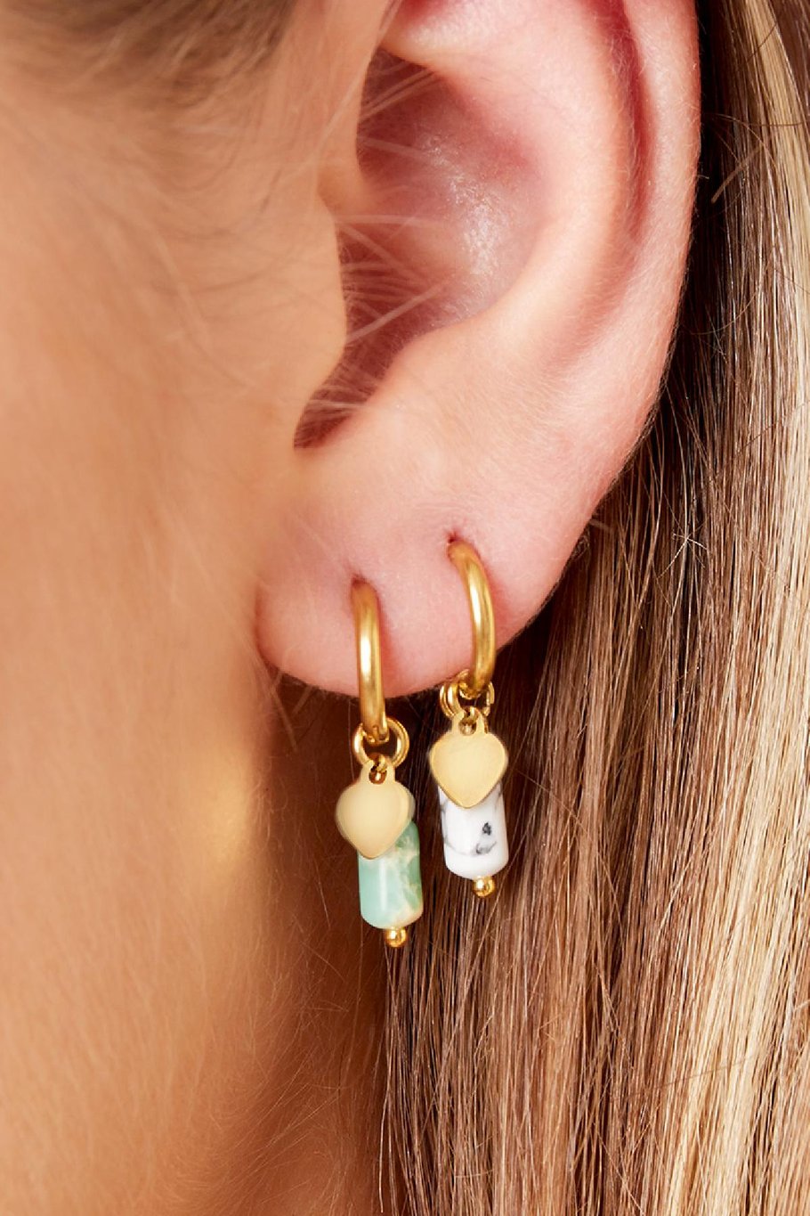 Earring heart &amp; stone Rose Stainless Steel Picture2